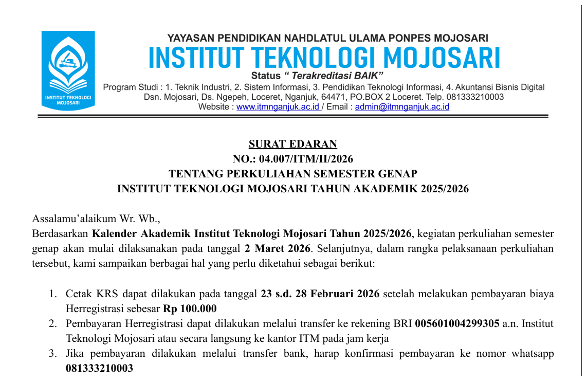 You are currently viewing Surat Edaran Perkuliahan Semester Genap TA 2025/2026
